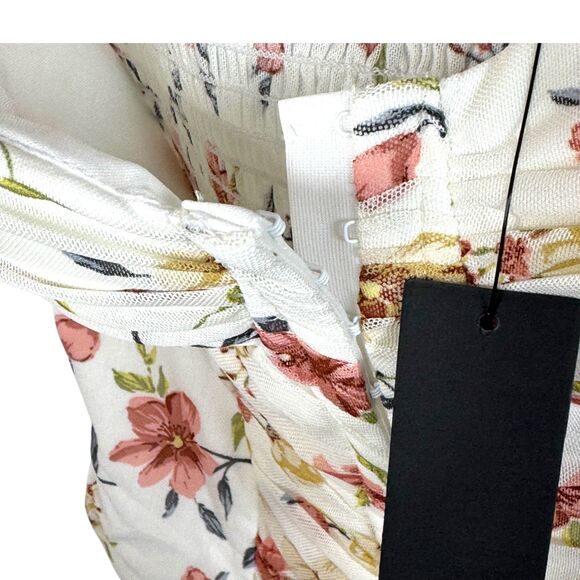 NWT Lulu's Cream pink and yellow floral print Ruched corset crop top Size Medium - Picture 8 of 11